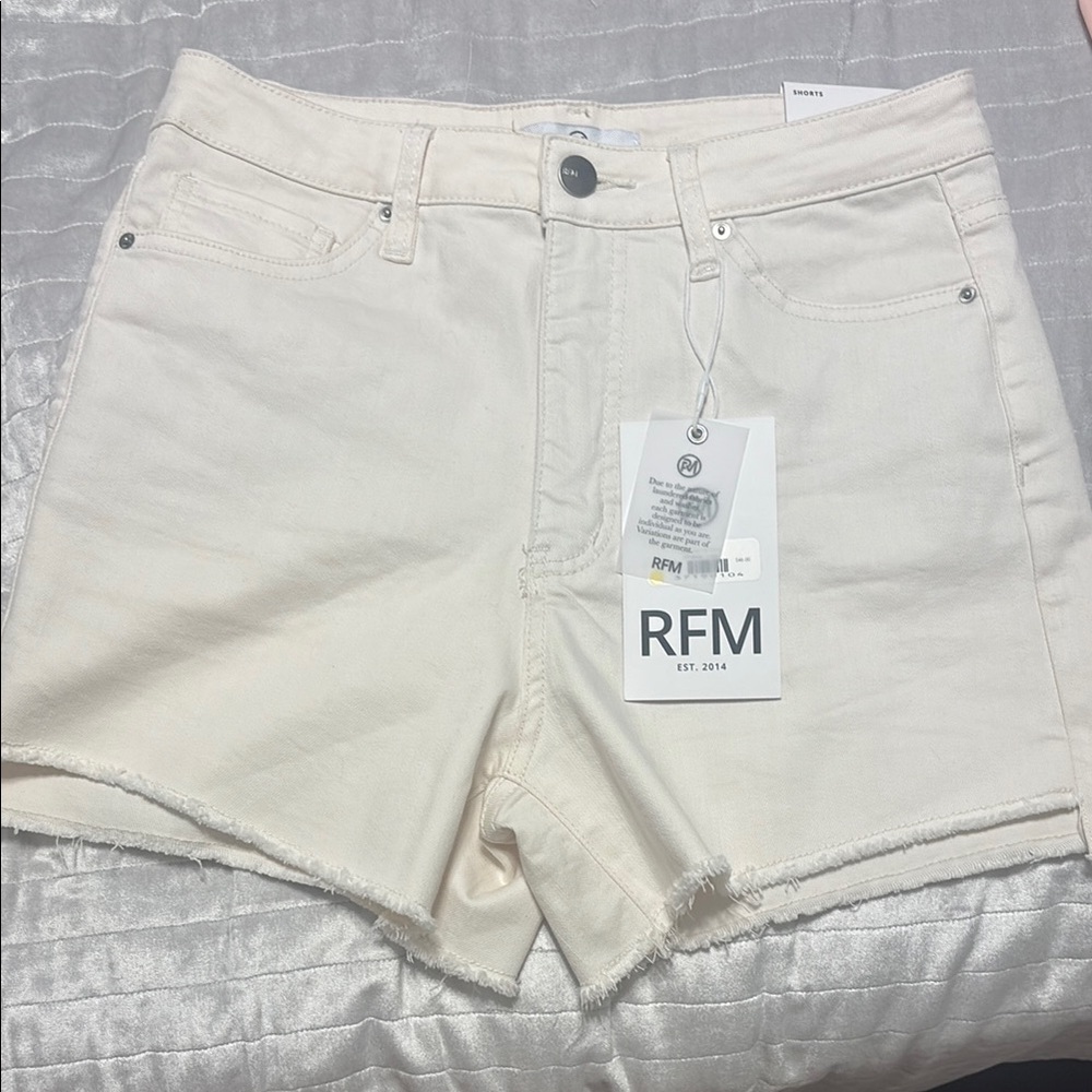 Classic Cream Jean Shorts with Rolled Hems
